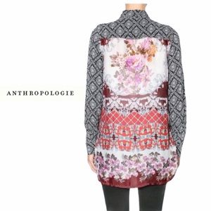 Anthropologie Black and Red Floral Button Down Shirt